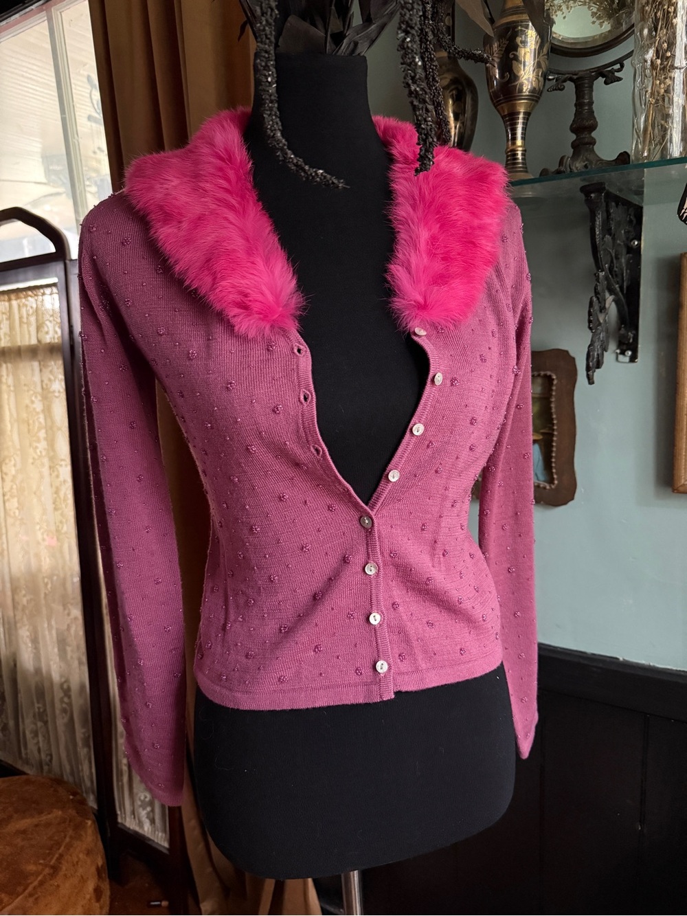 Pink Y2K Euro 100% wool cardigan